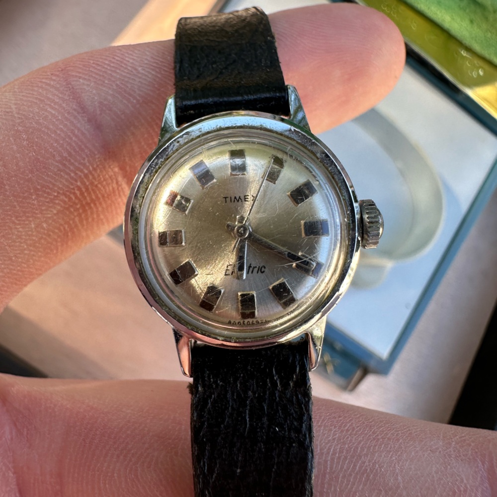 Vintage Timex Black and Silver Women's Watch With Original Box
